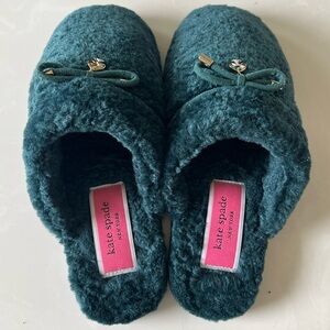 KATE SPADE Lucy Faux Fur Slip On Slippers Blue Green Women’s Size 6
